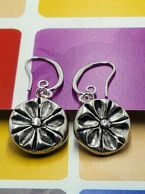 Earrings with vintage Todd Oldham Buttons 90s silver tone